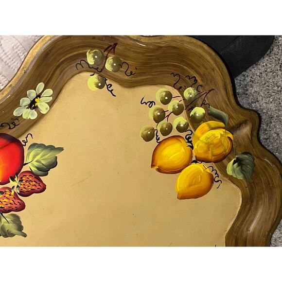 NASHCO Tole Hand-Painted Toleware Tray Fruit Flowers Large  27" x 20” - Picture 11 of 15